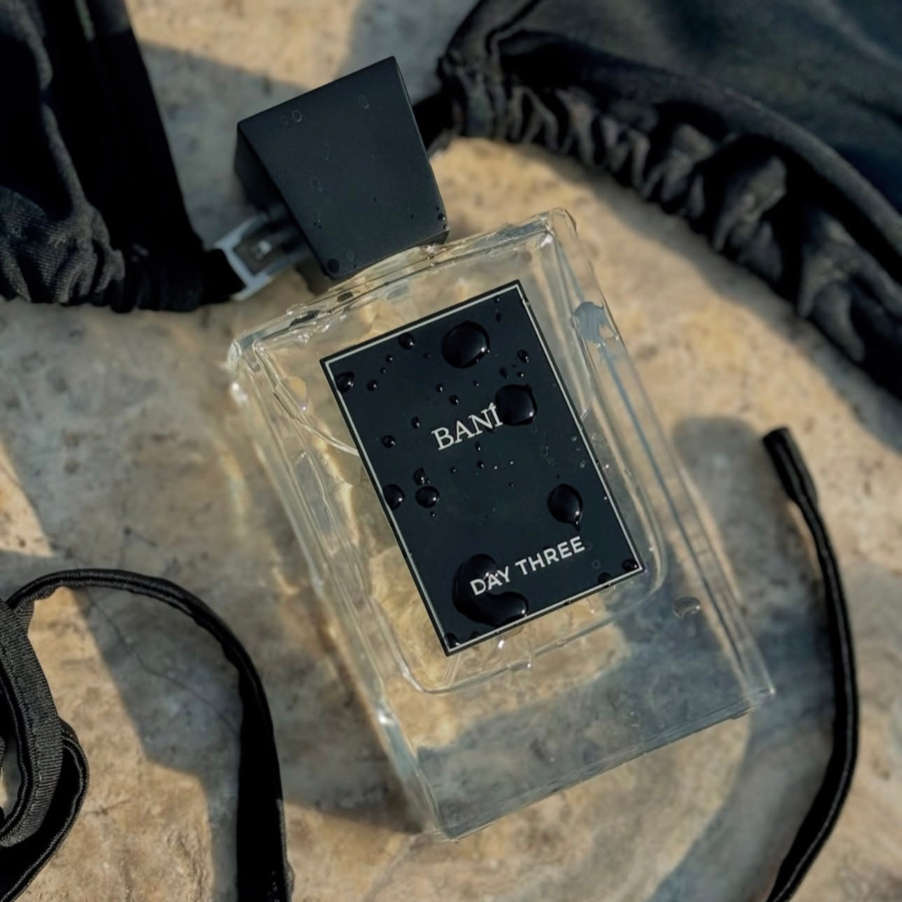 Clear plastic packaging with 'BAN!' branding on a textured surface